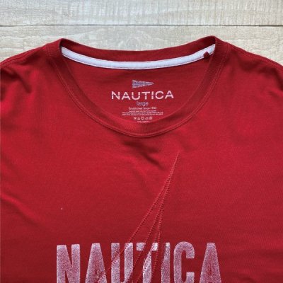 画像1: 「NAUTICA(ノーティカ)」ロゴプリント ヨット刺繍 レッド Tシャツ
