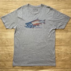 画像1: 「Eddie Bauer(エディーバウアー)」星条旗 シャケプリント 杢グレー Tシャツ (1)