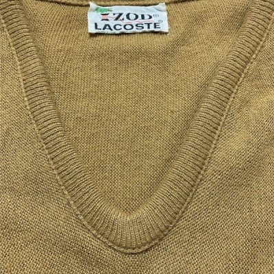 画像1: 「LACOSTE(ラコステ)」IZOD アイゾッド 70s 糸巻きタグ 5 Lサイズ相当 キャメル アクリルニット セーター