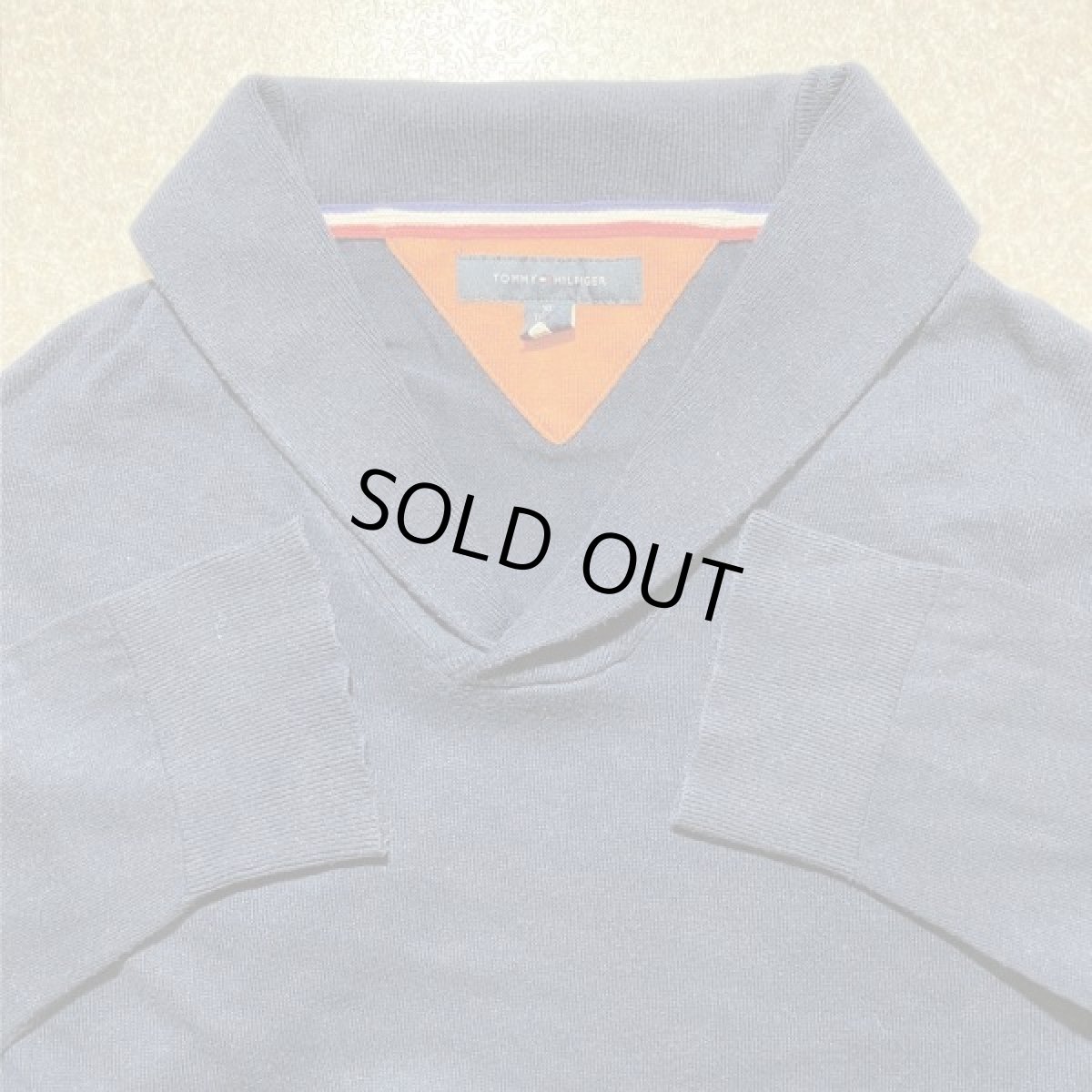 画像14: 「Tommy Hilfiger(トミーヒルフィガー)」ワンポイント XLサイズ コットンモダール ネイビー ショールカラー ハイゲージ ニット (14)