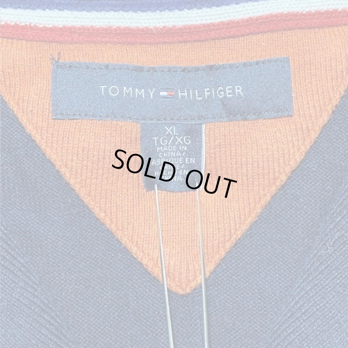 画像7: 「Tommy Hilfiger(トミーヒルフィガー)」ワンポイント XLサイズ コットンモダール ネイビー ショールカラー ハイゲージ ニット (7)