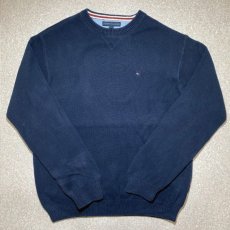 画像1: 「Tommy Hilfiger(トミーヒルフィガー)」ネイビー ローゲージ クルーネック コットンニット (1)