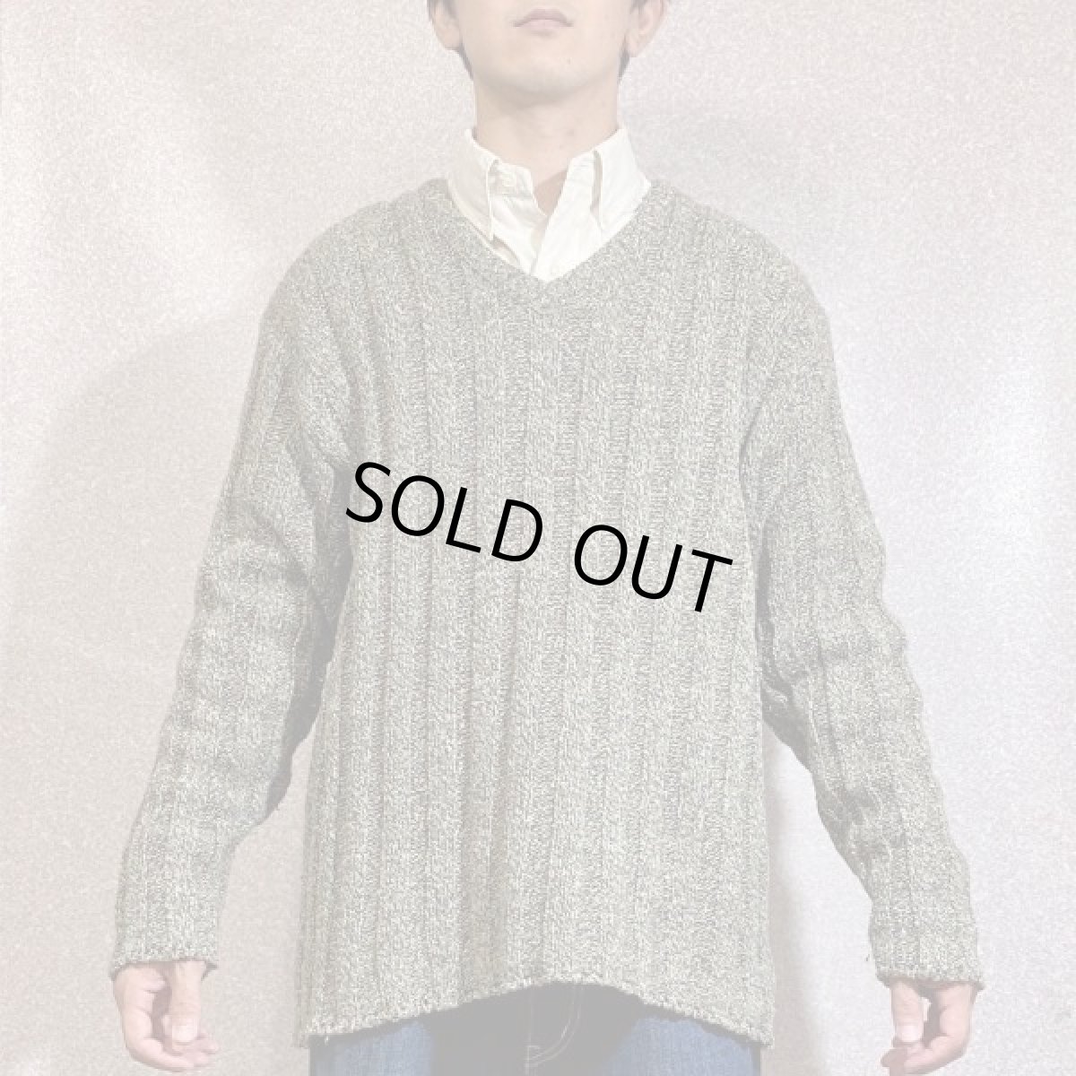 画像16: 「L.L.Bean(エルエルビーン)」USA製 メランジ 立畝 ブラウン シルク混 Vネック ニット (16)