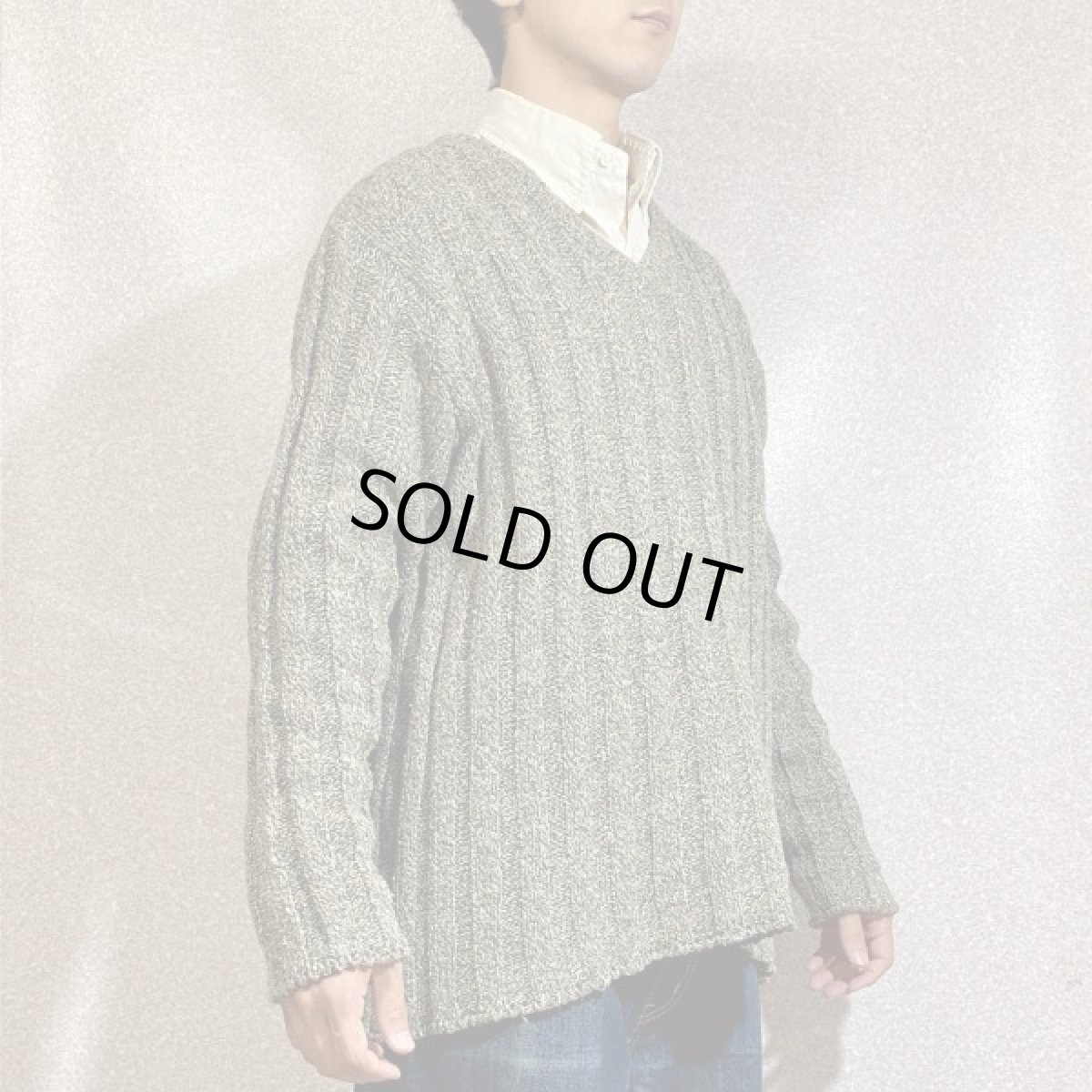 画像17: 「L.L.Bean(エルエルビーン)」USA製 メランジ 立畝 ブラウン シルク混 Vネック ニット (17)