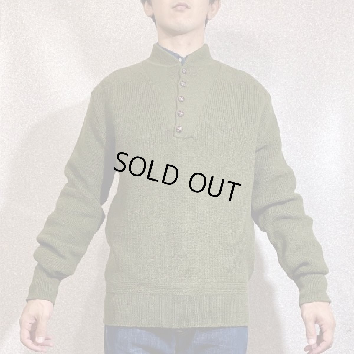 画像16: 「L.L.Bean(エルエルビーン)」 ハーフボタン オリーブ USA製 プルオーバー ニット (16)