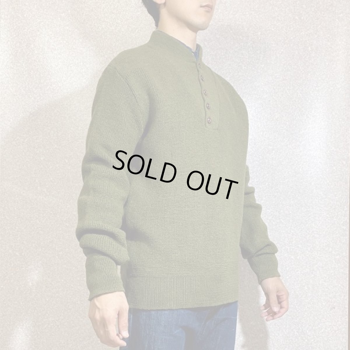 画像17: 「L.L.Bean(エルエルビーン)」 ハーフボタン オリーブ USA製 プルオーバー ニット (17)