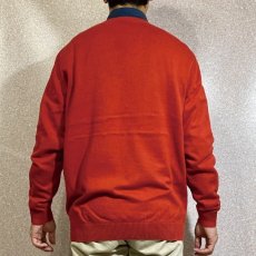 画像20: 「Lacoste(ラコステ)」ワンポイント Vネック レッド コットン ニット (20)