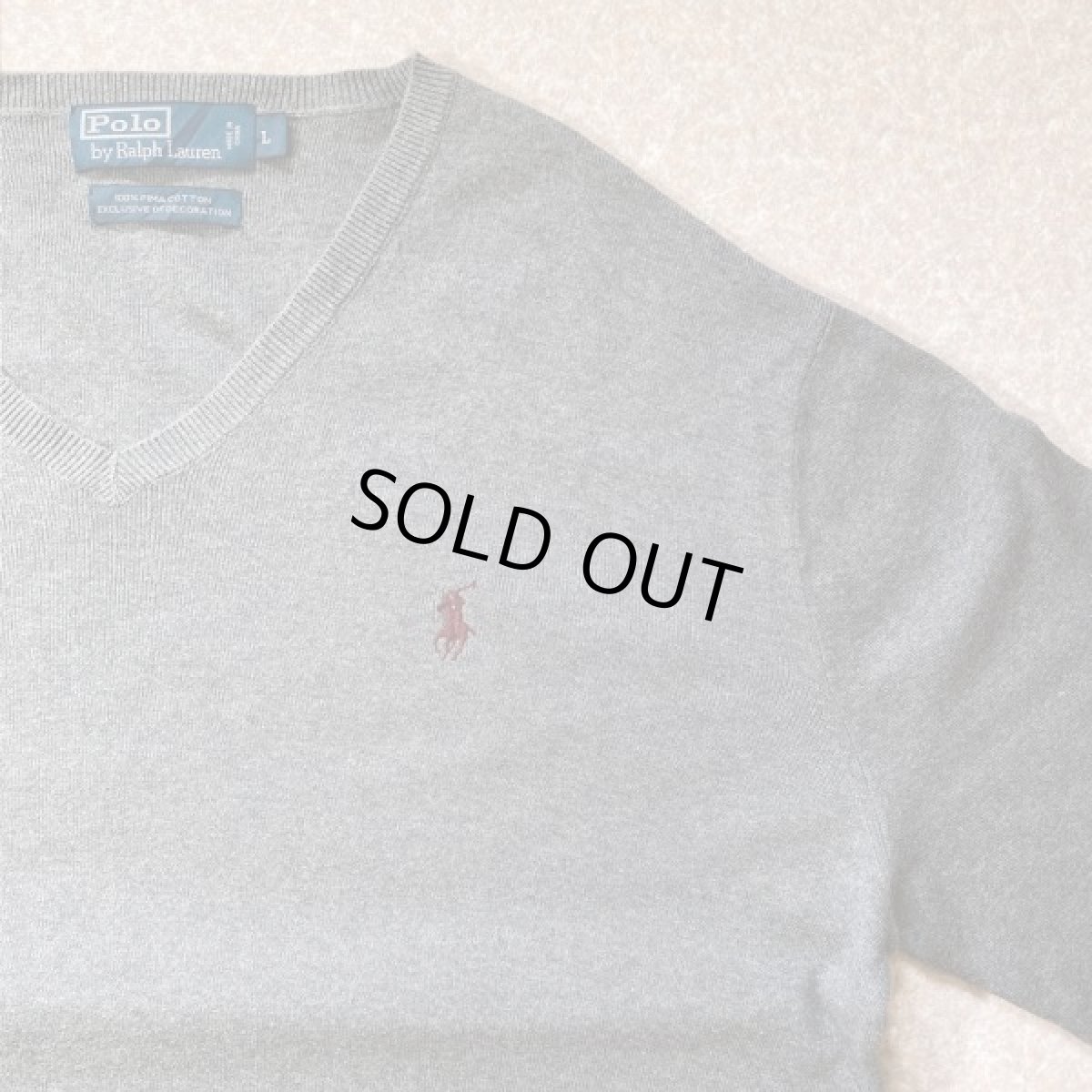 画像4: 「Polo RALPH LAUREN(ポロ ラルフローレン)」ピマコットン ポニー刺繍 Vネック ライトグレー ニット (4)