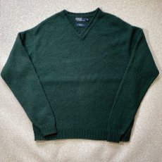 画像1: 「Polo RALPH LAUREN(ポロ ラルフローレン)」ポニー刺繍 Vネック ダークグリーン ニット (1)