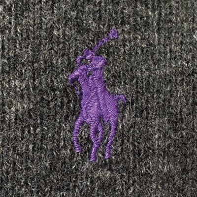 画像1: 「Polo RALPH LAUREN(ポロ ラルフローレン)」ラムズウール ポニー刺繍 Vネック チャコール ニット