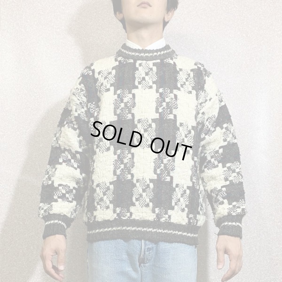 画像15: 「San Cristobal(サン クリストバル)」チェック クルーネック ハンドニット (15)