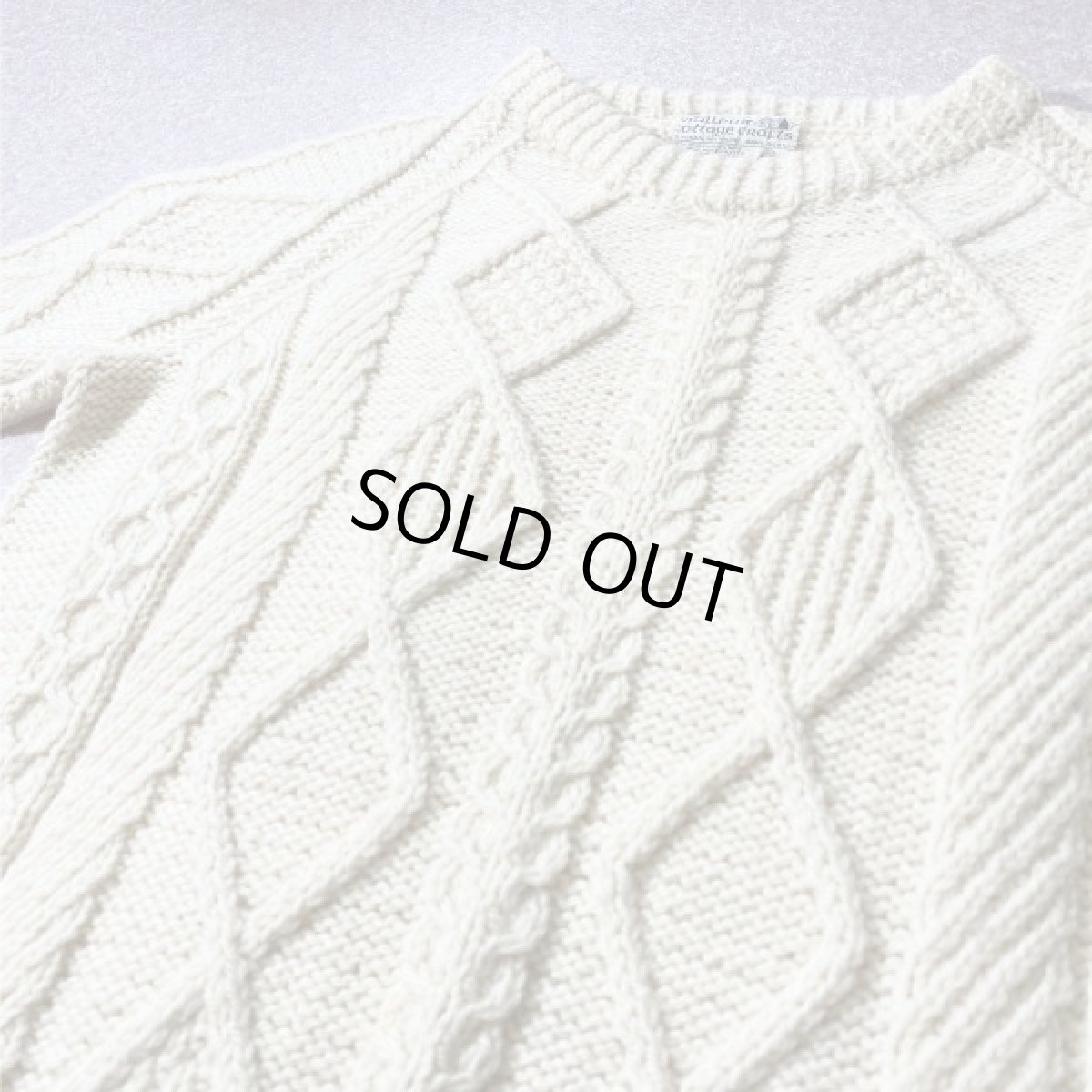 画像15: 「mullens cottage crafts(ミューレンズ コテージ クラフツ)」オフホワイト ローゲージ ケーブル アラン ハンドニット (15)