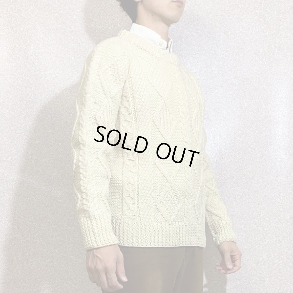 画像17: 「mullens cottage crafts(ミューレンズ コテージ クラフツ)」オフホワイト ローゲージ ケーブル アラン ハンドニット (17)