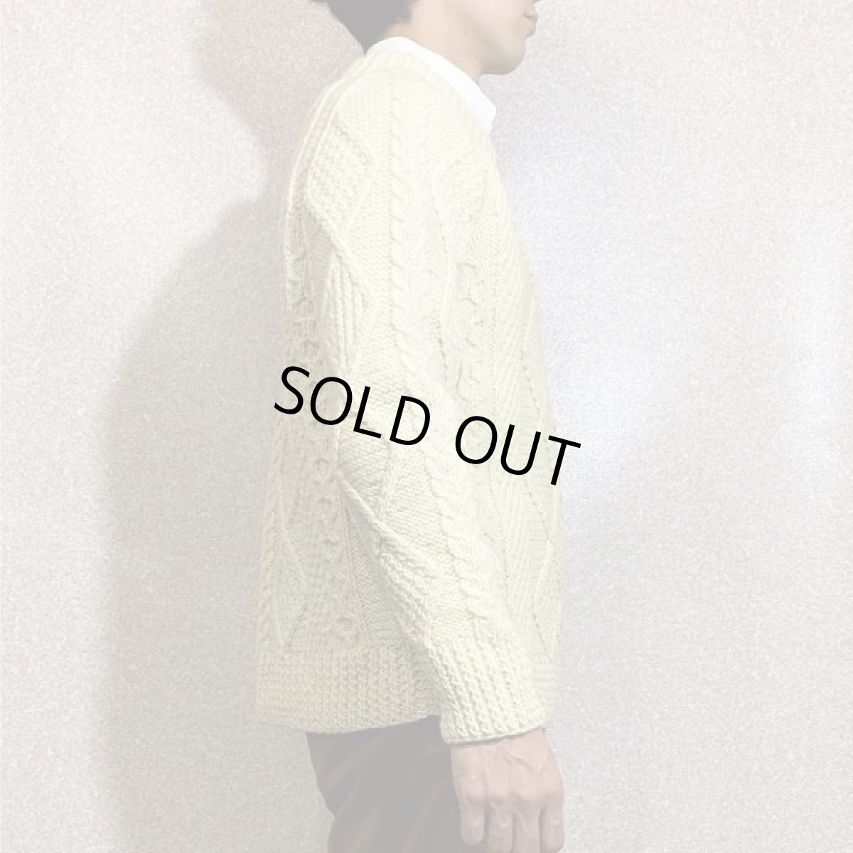 画像18: 「mullens cottage crafts(ミューレンズ コテージ クラフツ)」オフホワイト ローゲージ ケーブル アラン ハンドニット (18)