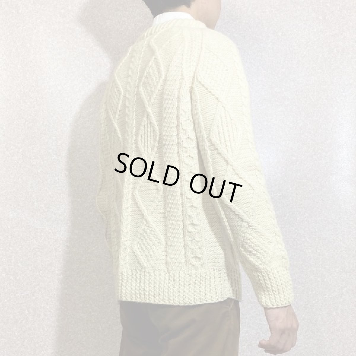 画像19: 「mullens cottage crafts(ミューレンズ コテージ クラフツ)」オフホワイト ローゲージ ケーブル アラン ハンドニット (19)