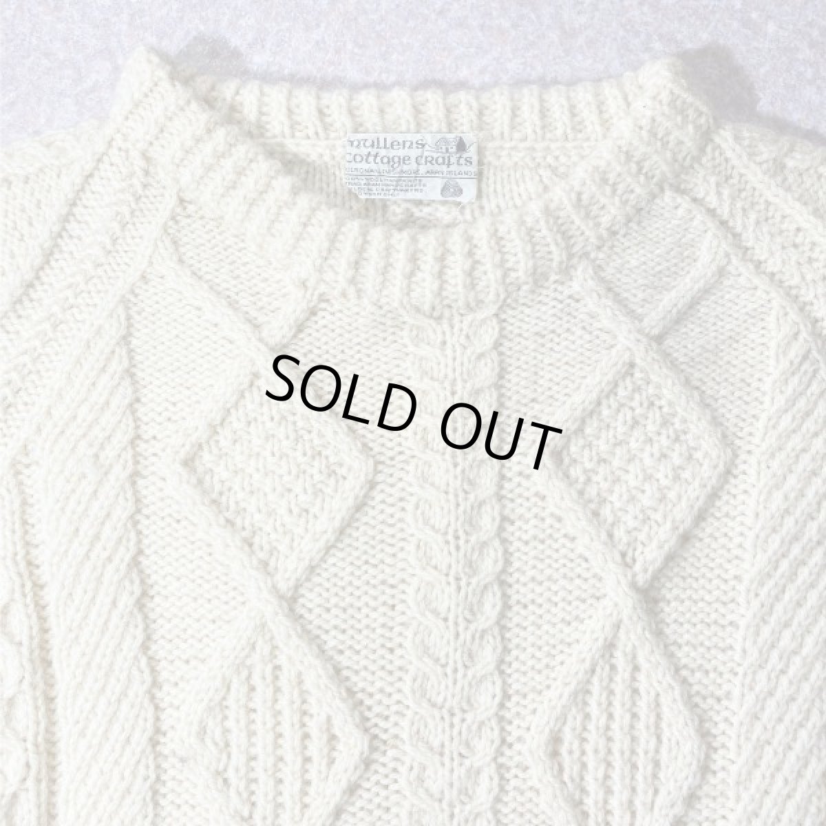 画像3: 「mullens cottage crafts(ミューレンズ コテージ クラフツ)」オフホワイト ローゲージ ケーブル アラン ハンドニット (3)