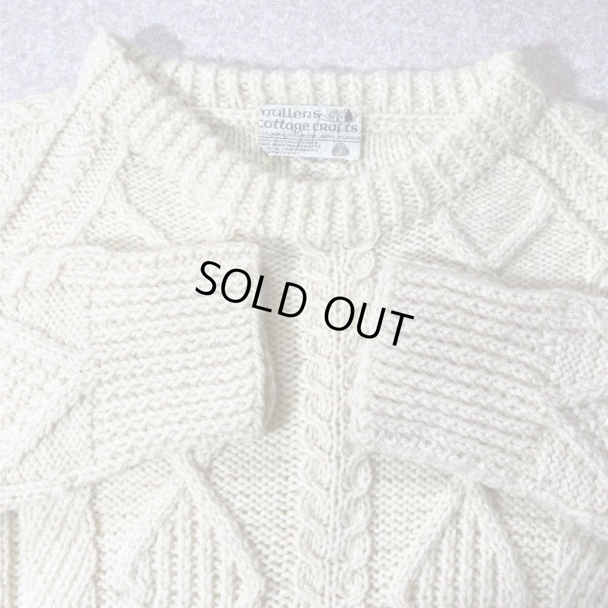 画像5: 「mullens cottage crafts(ミューレンズ コテージ クラフツ)」オフホワイト ローゲージ ケーブル アラン ハンドニット (5)