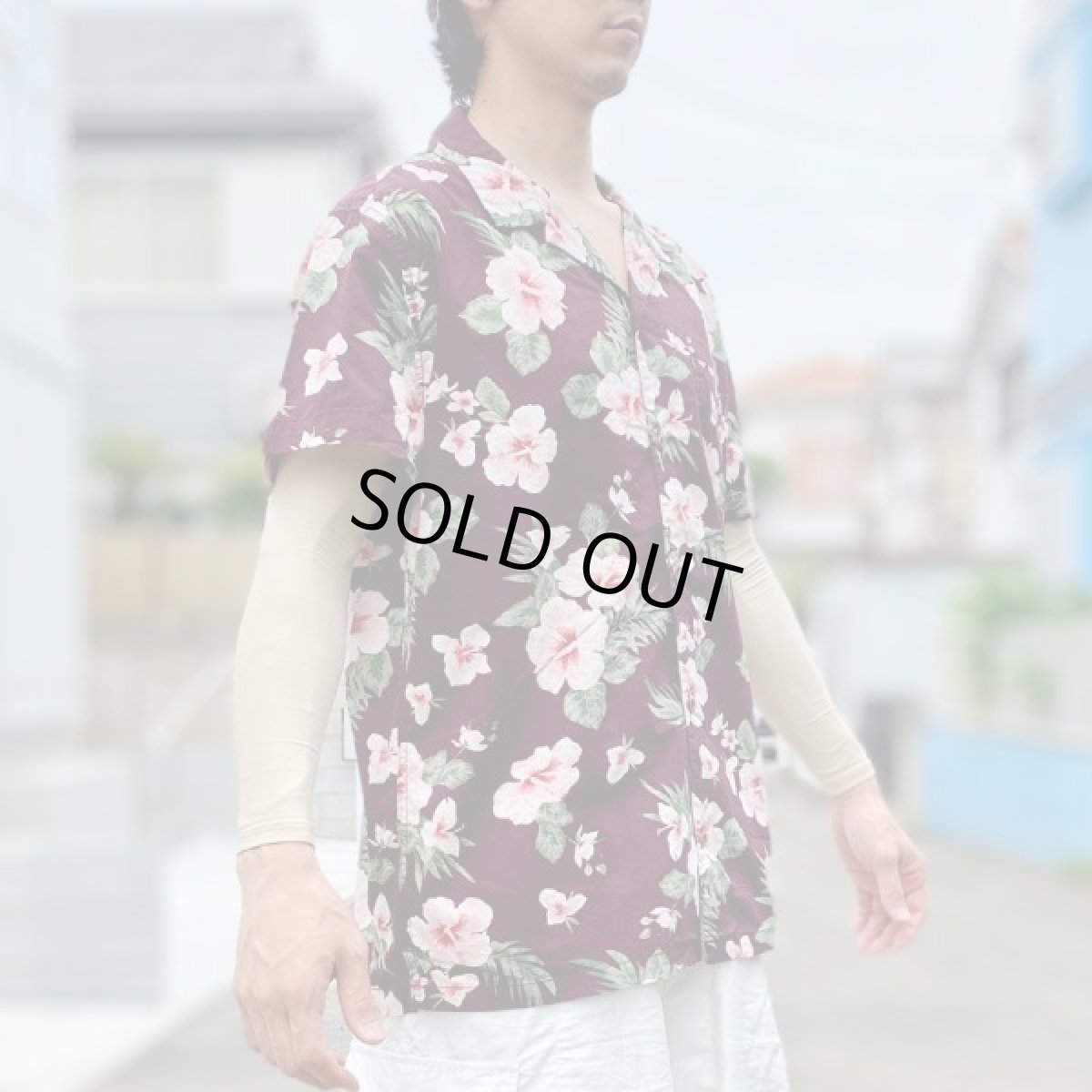 画像17: 「AEROPOSTALE(エアロポステール)」ハイビスカス柄 ブラウン ボルドー 90s アロハシャツ 開襟シャツ (17)