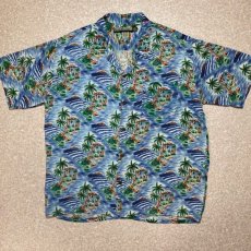 画像1: 「Ocean Current(オーシャンカレント)」ヤシの木 カヤック 波 ブルー アロハシャツ 開襟シャツ (1)