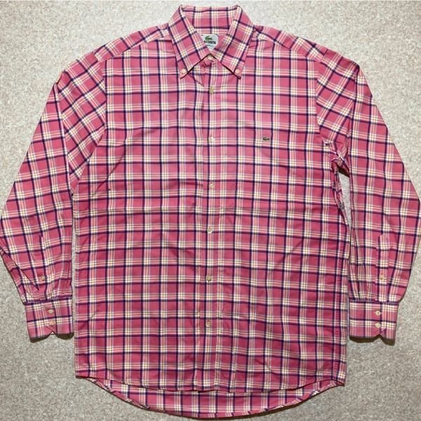 「Lacoste(ラコステ)」4×4チェック フララコ 90s ピンク ボタンダウンシャツ
