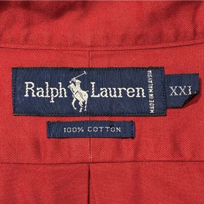 画像3: 「RALPH LAUREN(ラルフローレン)」XXL レッド ツイル ポニー刺繍 ボタンダウンシャツ
