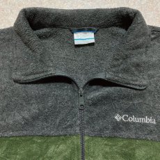 画像7: 「Columbia(コロンビア)」Lサイズ チャコール×カーキ フルジップ ハイネック バイカラー フリースジャケット (7)