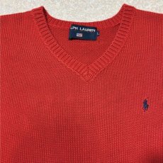 画像3: 「POLO SPORT(ラルフローレン ポロスポーツ)」Vネック 赤 90s ポニー刺繍 コットン ニット (3)