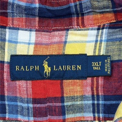 画像2: 「RALPH LAUREN(ラルフローレン)」3XLT オーバーサイズ マドラスチェック リネン ボタンダウンシャツ