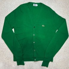 画像1: 「LACOSTE(ラコステ)」IZOD アイゾッド 70s 80s 糸巻きタグ 青ワニ Mサイズ グリーン アクリルニット カーディガン (1)