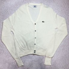 画像1: 「LACOSTE(ラコステ)」IZOD アイゾッド 70s 80s 糸巻きタグ 青ワニ Mサイズ ホワイト アクリルニット カーディガン (1)