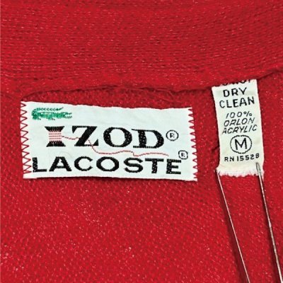 画像2: 「LACOSTE(ラコステ)」IZOD アイゾッド 70s 糸巻きタグ 青ワニ Mサイズ レッド アクリルニット カーディガン