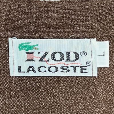 画像2: 「LACOSTE(ラコステ)」IZOD アイゾッド 70s 糸巻きタグ Lサイズ ブラウン アクリルニット カーディガン