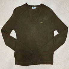 画像1: 「LACOSTE(ラコステ)」IZOD アイゾッド 70s 80s 糸巻きタグ 青ワニ XLサイズ ブラウン アクリルニット セーター (1)