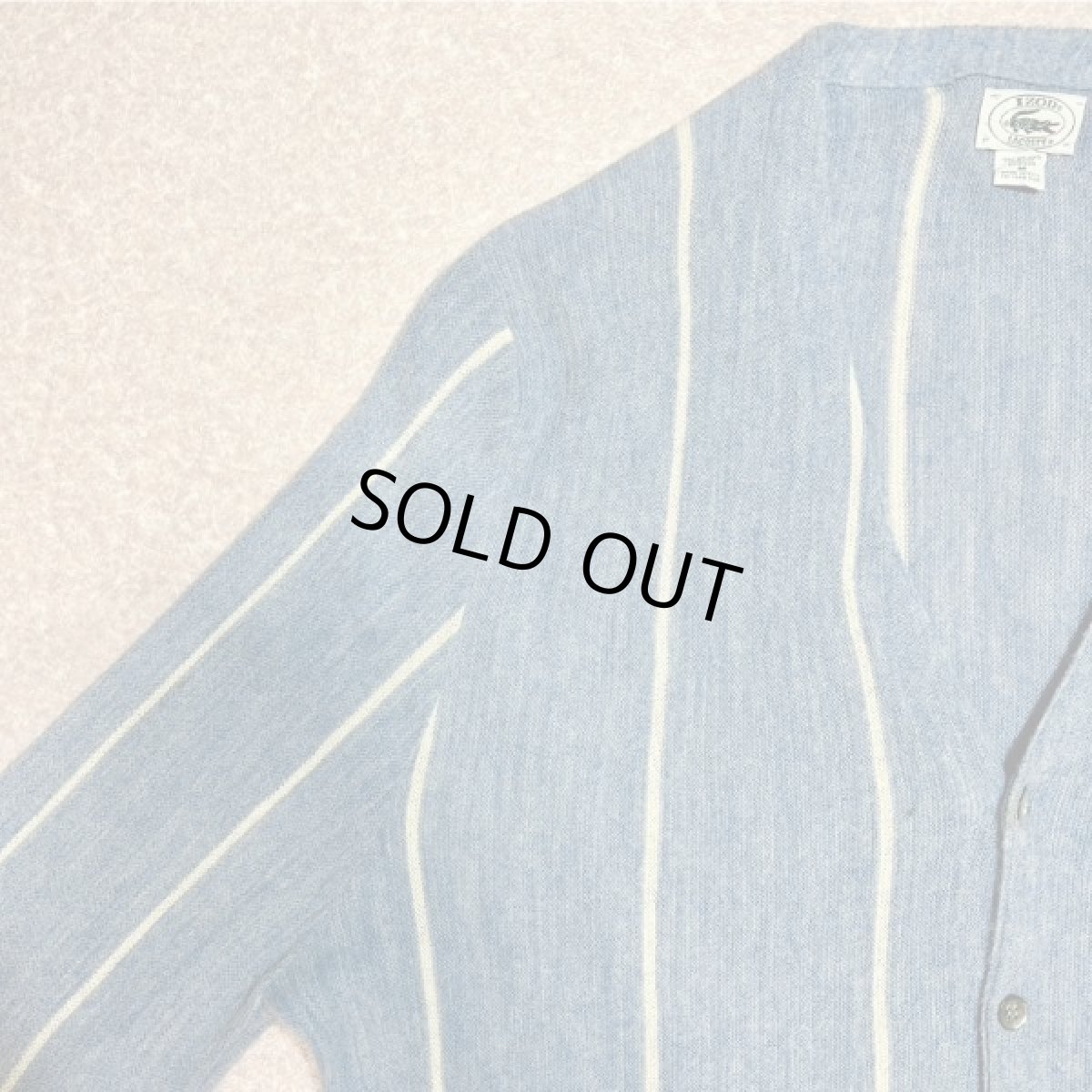 画像2: 「LACOSTE(ラコステ)」IZOD アイゾッド 80s 90s USA製 Mサイズ ブルーストライプ アクリルニット カーディガン (2)