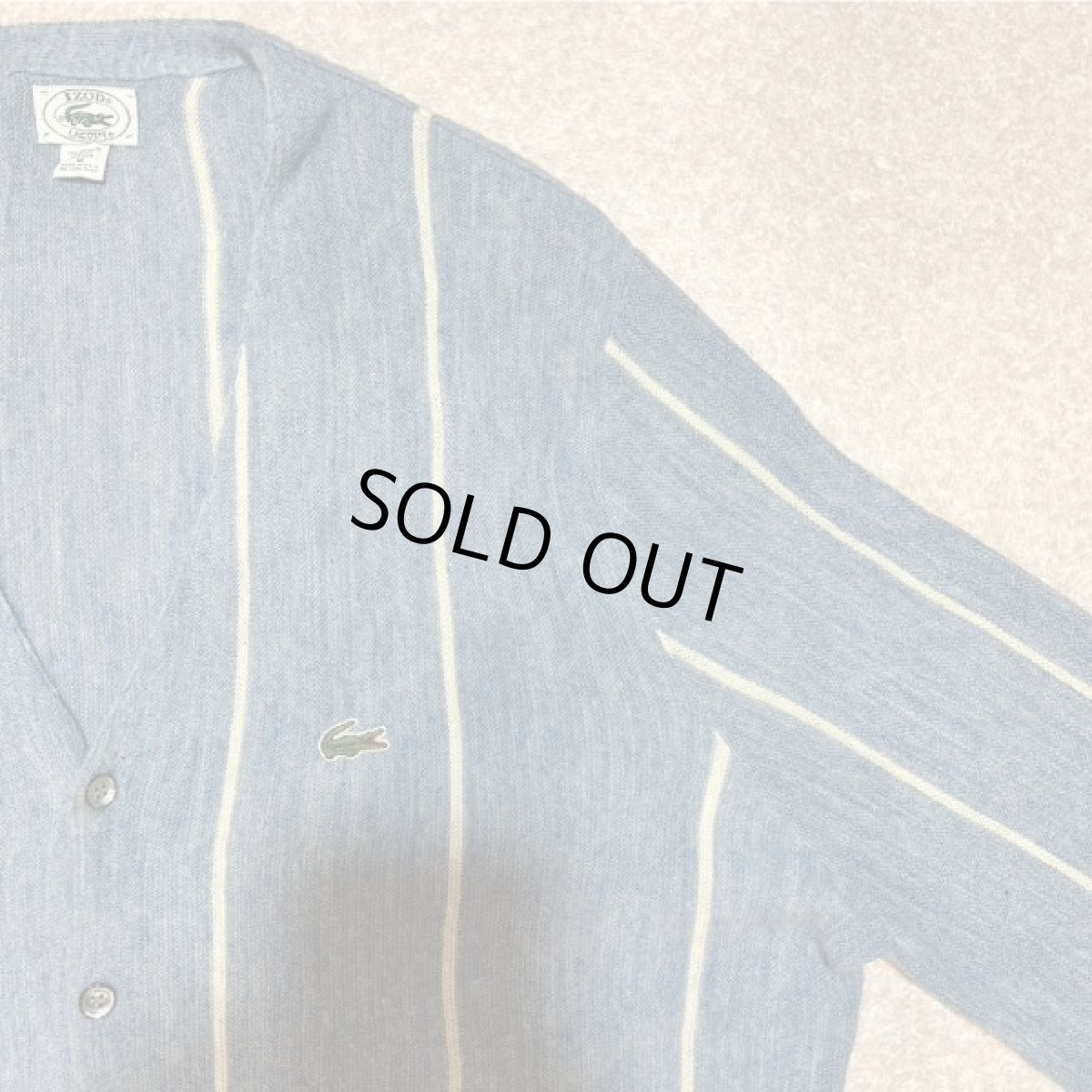 画像4: 「LACOSTE(ラコステ)」IZOD アイゾッド 80s 90s USA製 Mサイズ ブルーストライプ アクリルニット カーディガン (4)