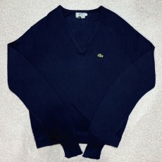 画像1: 「LACOSTE(ラコステ)」IZOD アイゾッド 70s 80s 糸巻きタグ 青ワニ Lサイズ ネイビー アクリルニット セーター (1)