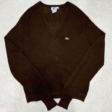 画像1: 「LACOSTE(ラコステ)」IZOD アイゾッド 70s 80s 糸巻きタグ 青ワニ Lサイズ ブラウン アクリルニット セーター (1)