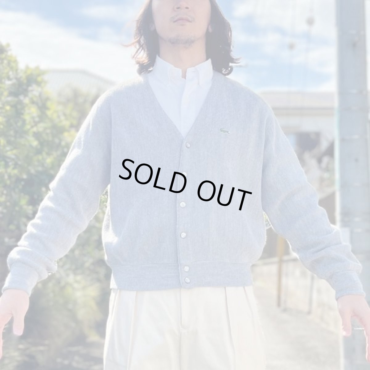 画像21: 「LACOSTE(ラコステ)」IZOD アイゾッド 70s 80s 糸巻きタグ 青ワニ Sサイズ ライトグレー アクリルニット カーディガン (21)