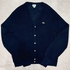 画像1: 「LACOSTE(ラコステ)」IZOD アイゾッド 80s 90s USA製 XLサイズ ネイビー アクリルニット カーディガン (1)