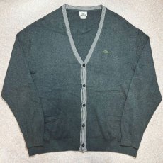 画像1: 「LACOSTE(ラコステ)」90s 9サイズ チャコールグレー コットン ストライプトリム ニット カーディガン (1)