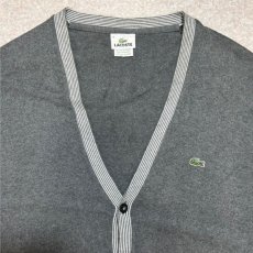 画像3: 「LACOSTE(ラコステ)」90s 9サイズ チャコールグレー コットン ストライプトリム ニット カーディガン (3)