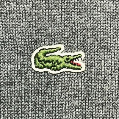 画像1: 「LACOSTE(ラコステ)」90s 9サイズ チャコールグレー コットン ストライプトリム ニット カーディガン