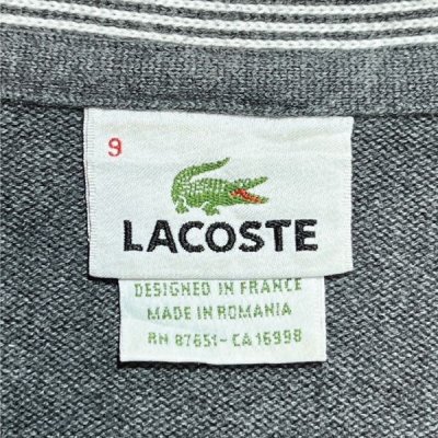 画像2: 「LACOSTE(ラコステ)」90s 9サイズ チャコールグレー コットン ストライプトリム ニット カーディガン