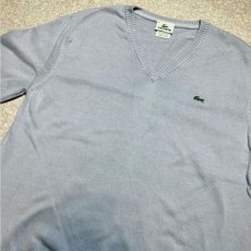 画像15: 「LACOSTE(ラコステ)」90s 4サイズ ライトブルー コットン Vネック ニット セーター (15)