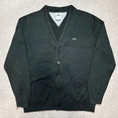 画像1: 「LACOSTE(ラコステ)」90s 4サイズ チャコールグレー コットン ワンポイント ニット カーディガン (1)