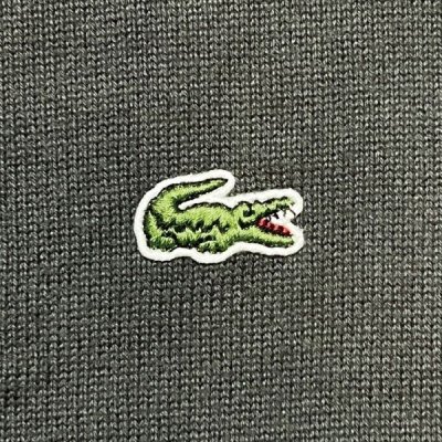 画像1: 「LACOSTE(ラコステ)」90s 4サイズ チャコールグレー コットン ワンポイント ニット カーディガン