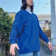 画像18: 「LACOSTE(ラコステ)」90s 9サイズ ビビットブルー コットン Vネック ニット セーター (18)