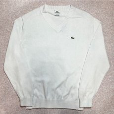 画像1: 「LACOSTE(ラコステ)」90s 4サイズ オフホワイト コットン Vネック ニット セーター (1)