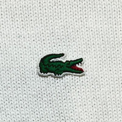 画像1: 「LACOSTE(ラコステ)」90s 4サイズ オフホワイト コットン Vネック ニット セーター