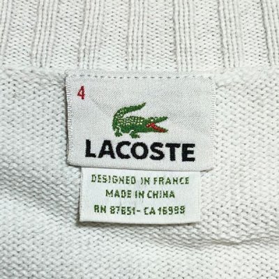 画像2: 「LACOSTE(ラコステ)」90s 4サイズ オフホワイト コットン Vネック ニット セーター